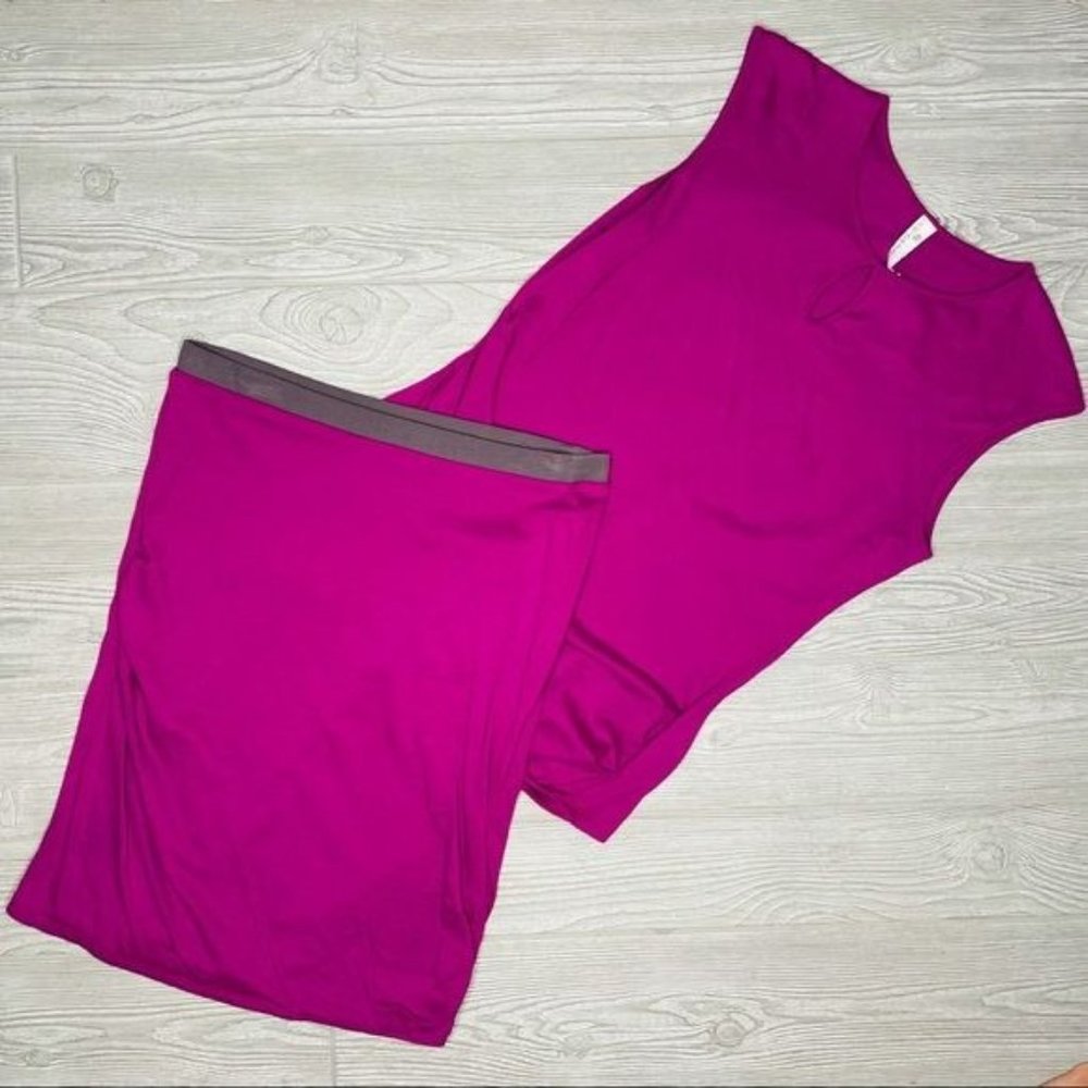 Indigenous brand slub shell tank top and skirt set pink and grey size medium ath